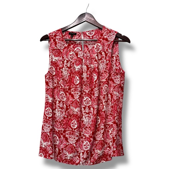 Talbots Red Paisley‎ Floral Sleeveless Blouse Top Sz 10 Summer Americana Resort - Picture 1 of 7
